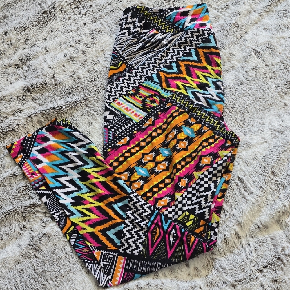 Multicolor Aztec Print Leggings Size L/XL